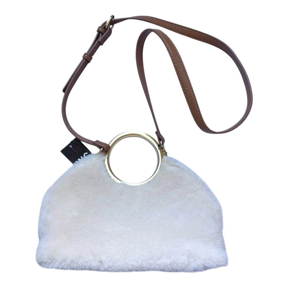 NWT INC International Concepts Faux Fur Handbag, Cream/Brown, Medium Size